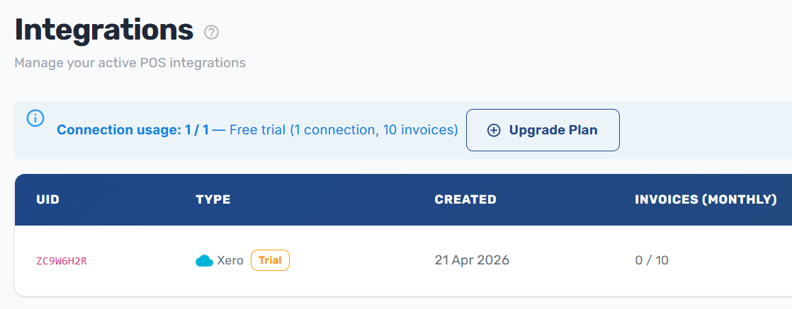 FiscoBridge platform — Xero integration trial activation screen